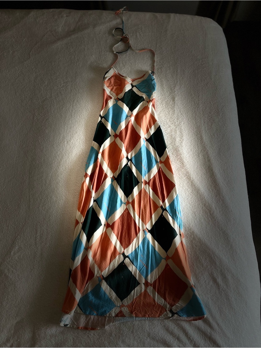 Verge Girl Diamond-Print Halter Maxi Dress in Blue, Orange, Black